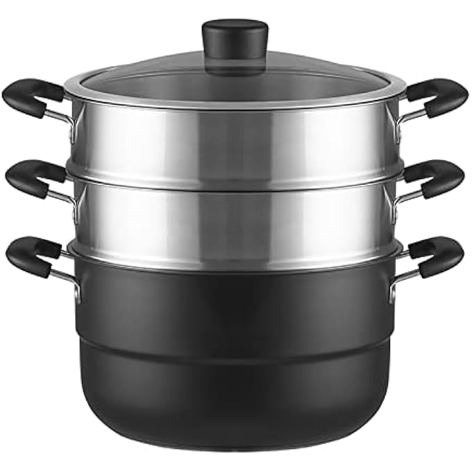 قدر بخار، قدر حساء، فولاذ مقاوم للصدأ بدرجة 430، قاعدة سميكة مركبة من ثلاث طبقات، مأكولات بحرية مطهوة على البخار، حساء دجاج مطهو على البخار - Image 1