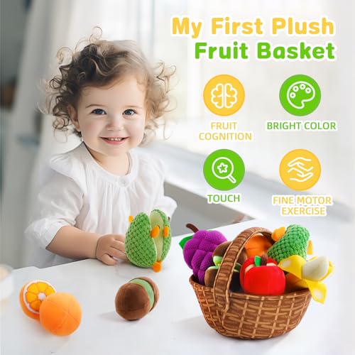 PHEZAPA Play Food for Toddler 13 Plush Pretend Food Set with Sorting Fruit Basket Baby Sensory Toys 612 Months Montessori Learning Early Educational Toy for Infants Gifts for 1 Year Old Boy Girl - Image 5