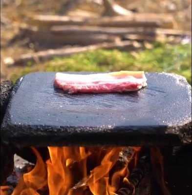 Kamelar.Lava Volcanic stone cooking tiles, flat surface without grooves, 8" x 12", lava cooking stone pizza, meat, seafood and vegetables.Outdoor steak barbecue.Camping pan, barbecue net, - Image 5