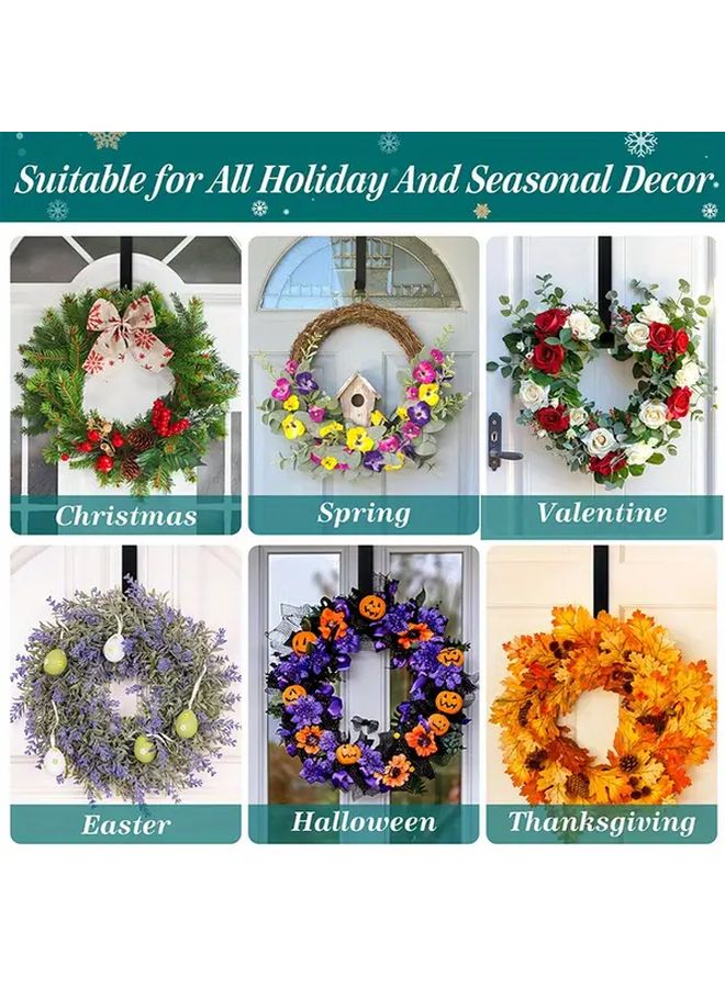 Black Metal Wreath Hanger 2pcs Floral Design Hook Front Door Porch Decor 22 Lbs - Image 2