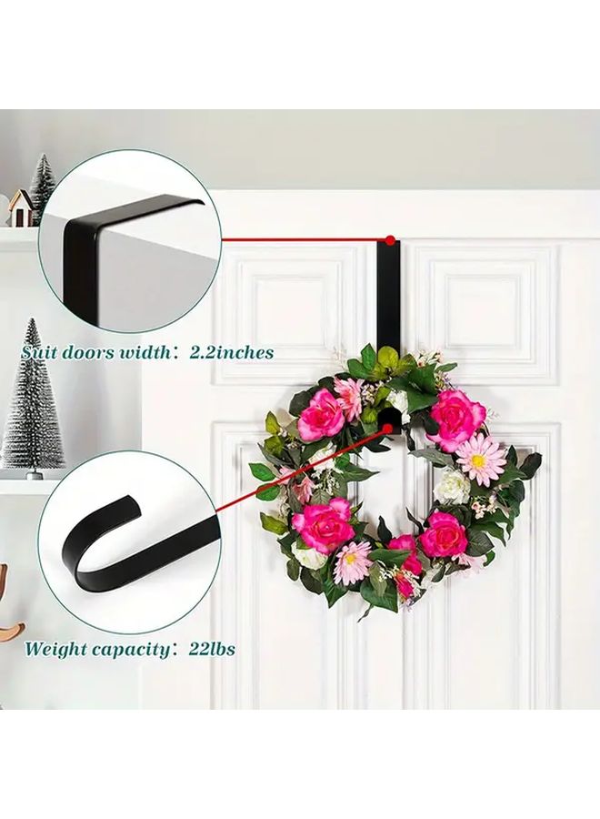 Black Metal Wreath Hanger 2pcs Floral Design Hook Front Door Porch Decor 22 Lbs - Image 5