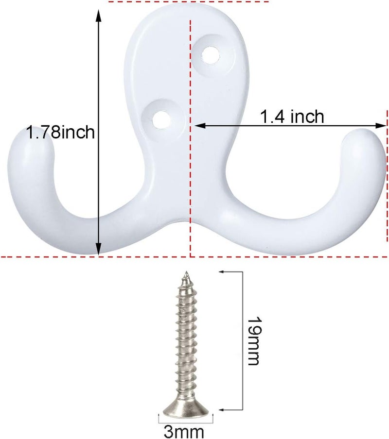 IBosins 8 Pack Heavy Duty Double Prong Coat Hooks Wall Mounted with 16 Screws Retro Double Hooks Utility Hooks for Coat, Scarf, Bag, Towel, Key, Cap, Cup, Hat - Image 2