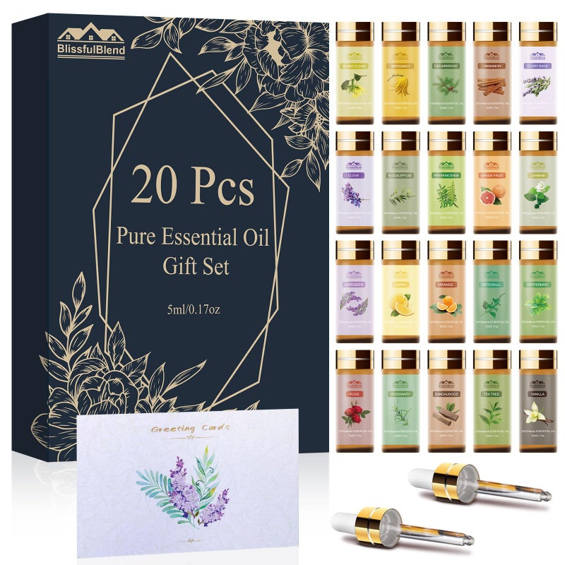 BlissfulBlend Pure Essential Oils for Diffusers for Home, Skin, Candle and Soap Making, 20 Scents - Tea Tree, Lavender, Lemon, Peppermint, Eucalyptus, Cinnamon, Rose and More, Aromatherapy Oils/ 5 ML - Image 1