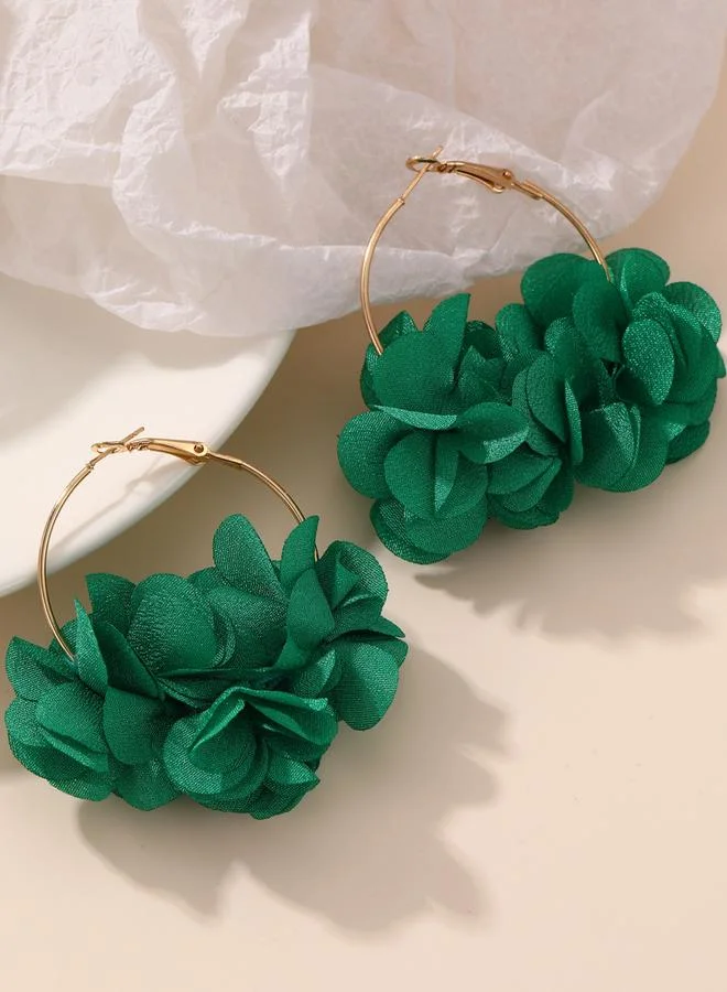 Take Two Take Two Green Floral Decor Hoop Earrings