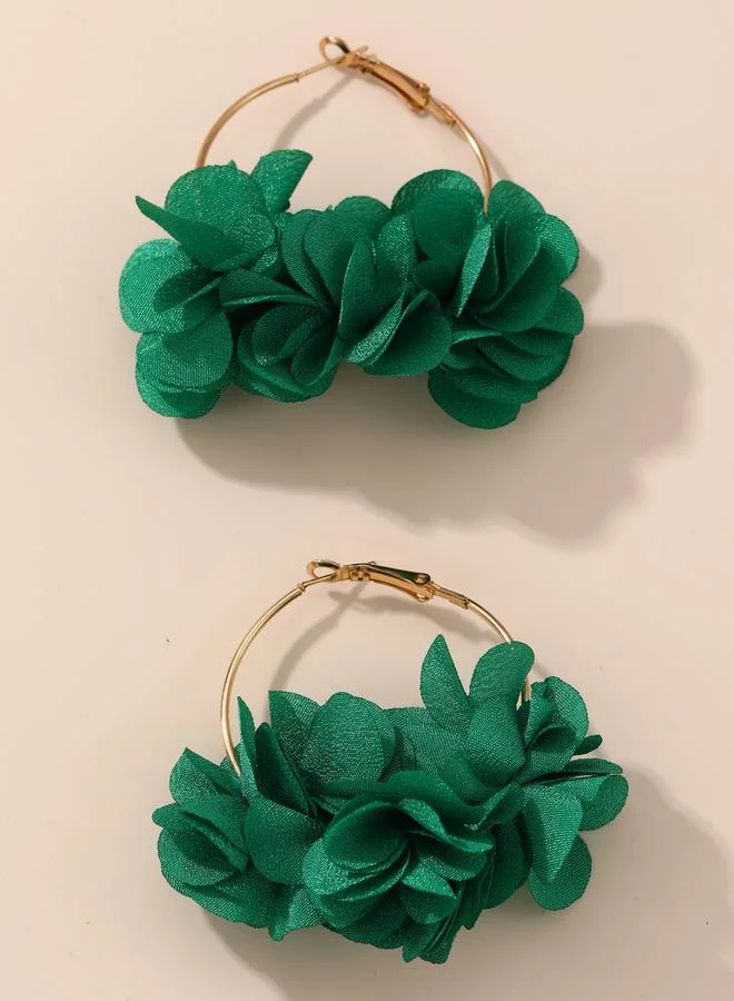 Take Two Take Two Green Floral Decor Hoop Earrings