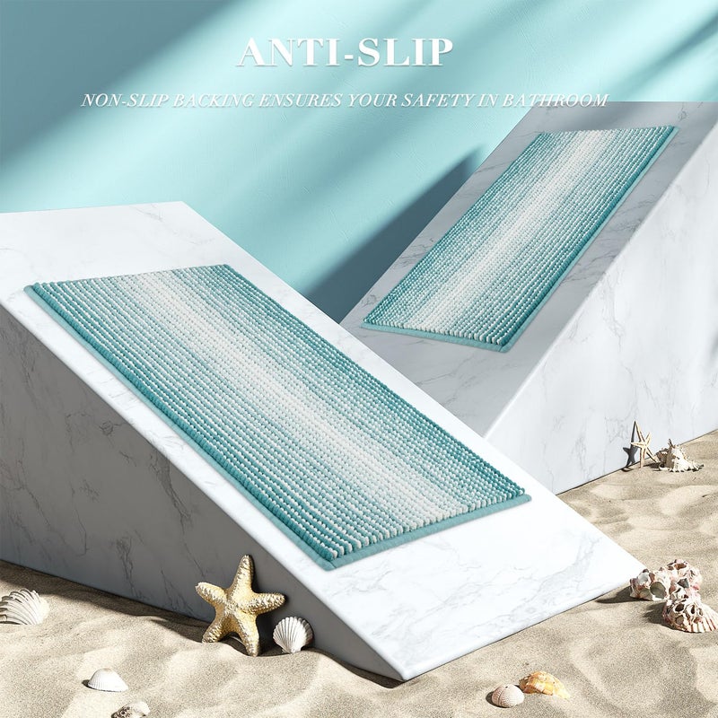 BSICPRO Bathroom Rugs and Mats Sets, 2 Piece Thick Absorbent Chenille Bath Mat Rug Set Non Slip, Soft Shaggy Bath Room Floor Mats for Bathroom, Machine Washable (Aqua Green, 20" x 32" Plus 16" x 24") - Image 5