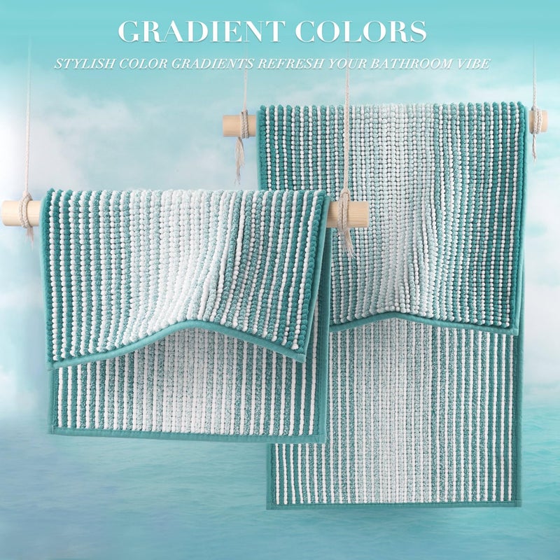 BSICPRO Bathroom Rugs and Mats Sets, 2 Piece Thick Absorbent Chenille Bath Mat Rug Set Non Slip, Soft Shaggy Bath Room Floor Mats for Bathroom, Machine Washable (Aqua Green, 20" x 32" Plus 16" x 24") - Image 4