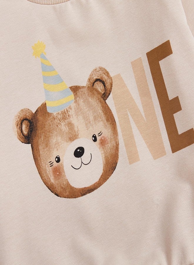 Frietlebird Baby Boy First Birthday Outfit Long Sleeve One Year Birthday Sweatshirt and Pants Sets Cake Smash Outfit 2Pcs, B-beige Brown, 6-12 Months - Image 5