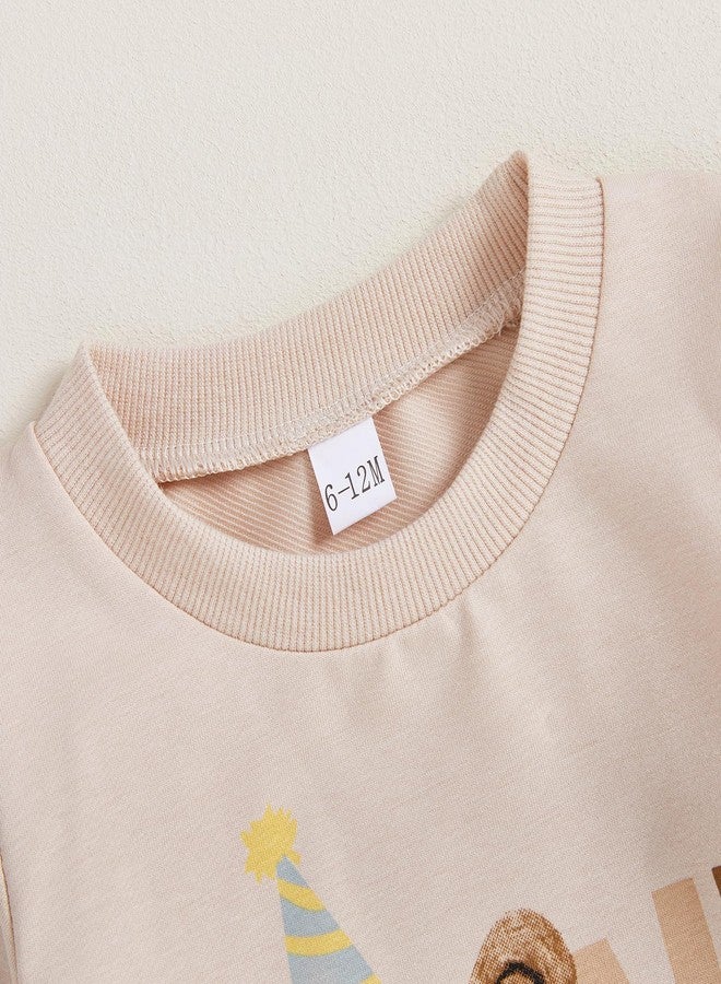 Frietlebird Baby Boy First Birthday Outfit Long Sleeve One Year Birthday Sweatshirt and Pants Sets Cake Smash Outfit 2Pcs, B-beige Brown, 6-12 Months - Image 4