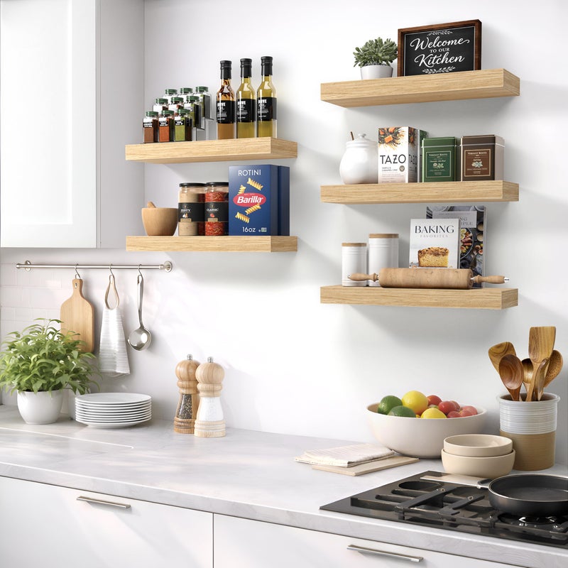 Sorbus Floating Shelves for Wall â€“ 16 Inch Floating Shelf for Kitchen, Bedroom, Living Room, Bathroom, Home & Wall Decor - Mounted Bathroom Shelves with Invisible Brackets (Maple Wood, 4 Pack) - Image 5