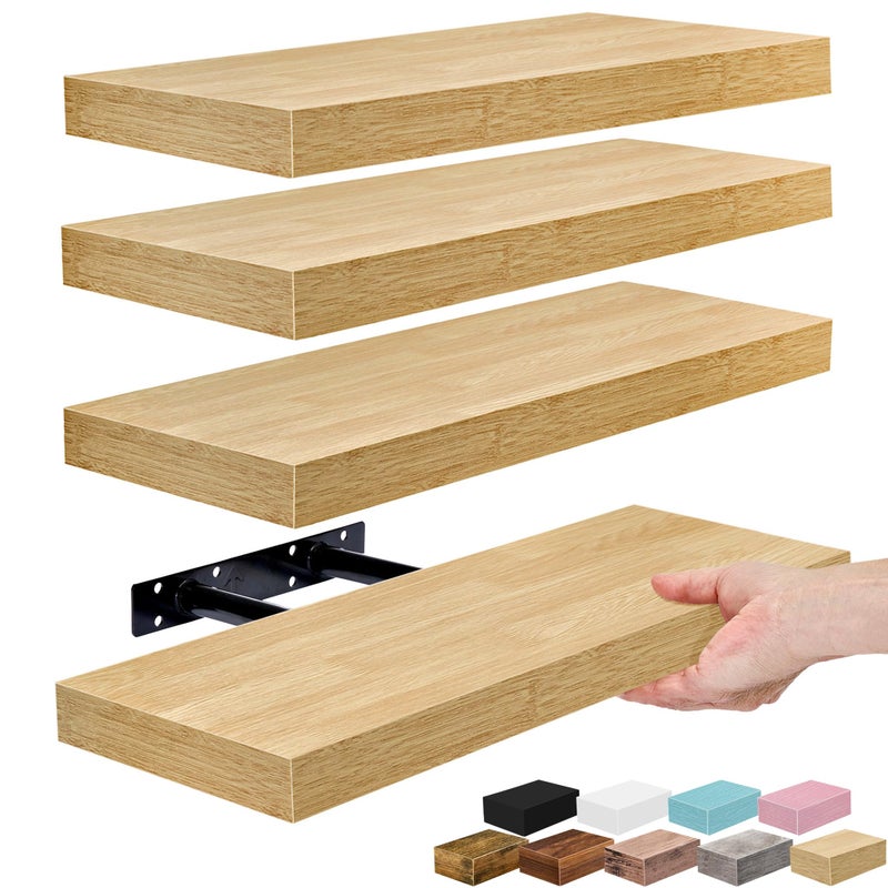 Sorbus Floating Shelves for Wall â€“ 16 Inch Floating Shelf for Kitchen, Bedroom, Living Room, Bathroom, Home & Wall Decor - Mounted Bathroom Shelves with Invisible Brackets (Maple Wood, 4 Pack) - Image 1