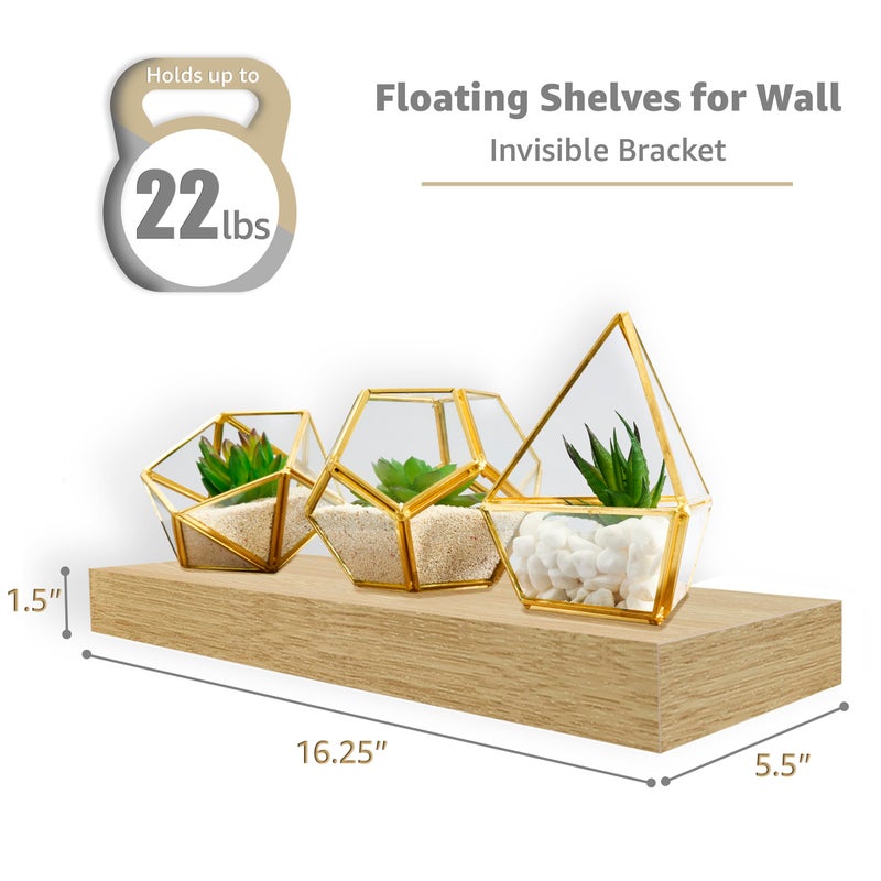 Sorbus Floating Shelves for Wall â€“ 16 Inch Floating Shelf for Kitchen, Bedroom, Living Room, Bathroom, Home & Wall Decor - Mounted Bathroom Shelves with Invisible Brackets (Maple Wood, 4 Pack) - Image 2