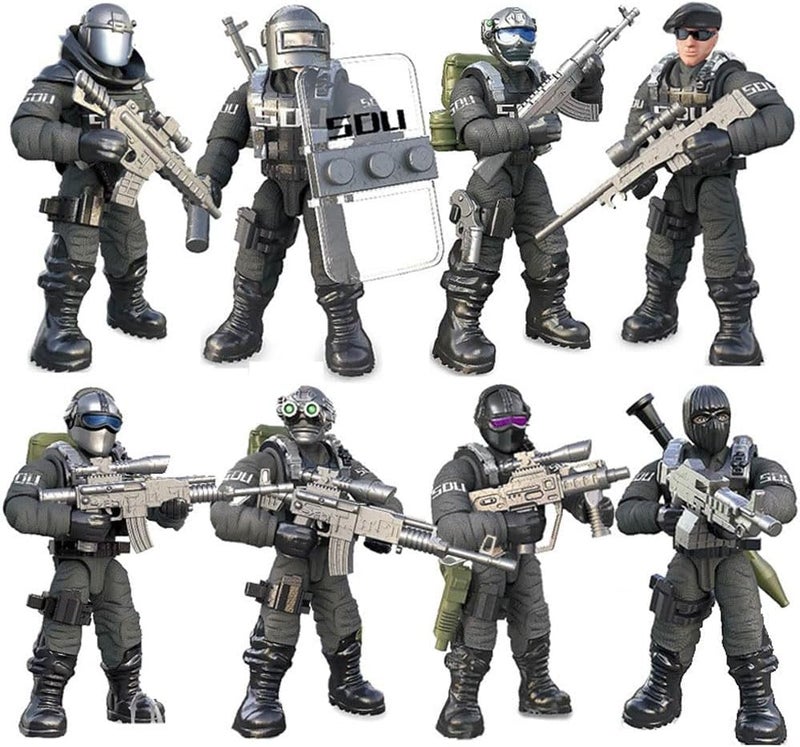 ENHANA 8 PCS Building Block City Policeman Action MiniFigures with Multiple Military Weapons Accessories SWAT Model Equipment Assembly Building Toys Party Favors Gift for Boys - Image 1