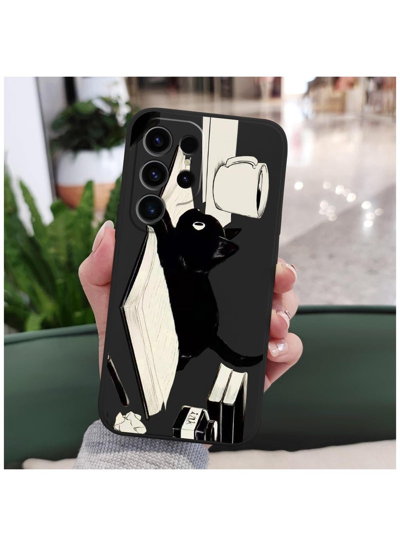 حافظة Galaxy S24 Ultra، تصميم زهرة وفراشة وفكرة قطة لطيفة، نمط تصميم أنيق نحيف مقاوم للسقوط واقي لهاتف Samsung Galaxy S24 Ultra مقاس 6.8 بوصة- قطة سوداء - Image 4