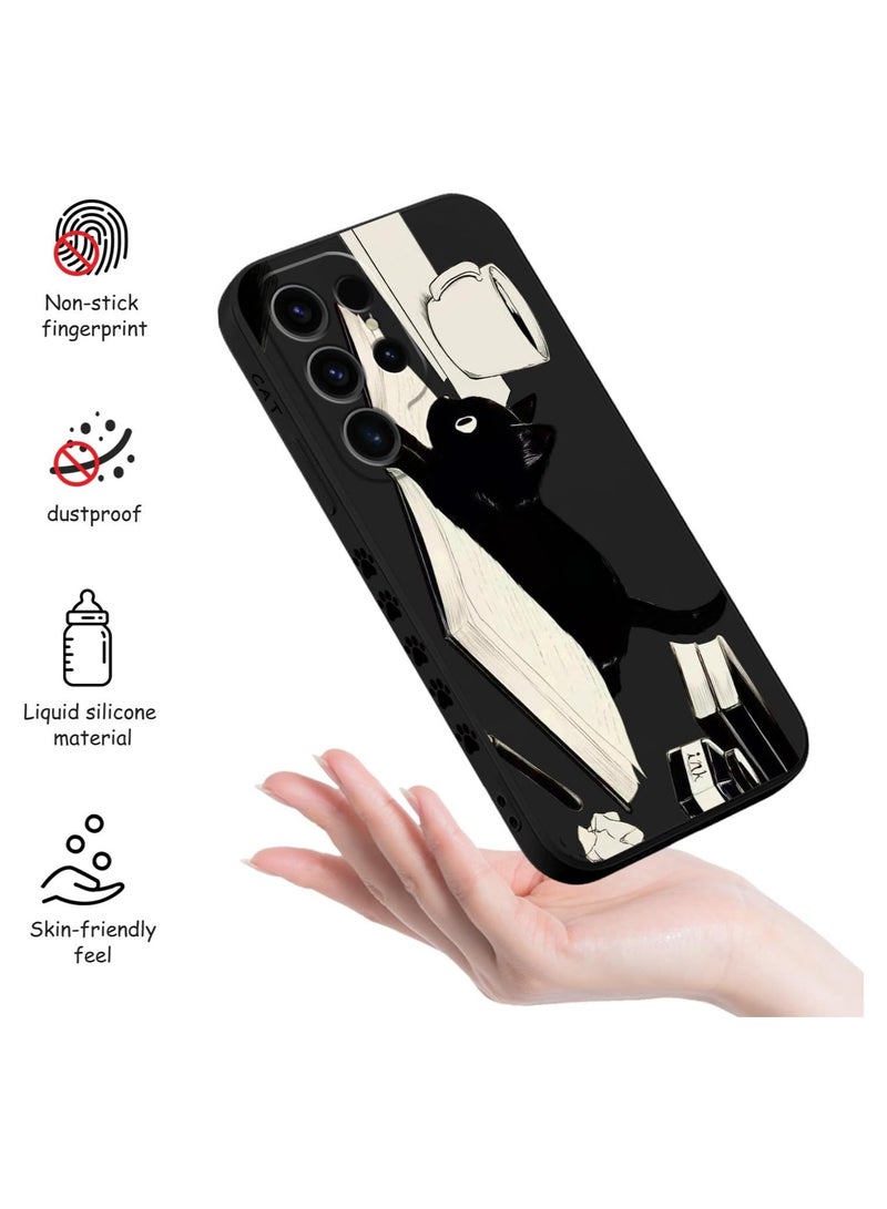 حافظة Galaxy S24 Ultra، تصميم زهرة وفراشة وفكرة قطة لطيفة، نمط تصميم أنيق نحيف مقاوم للسقوط واقي لهاتف Samsung Galaxy S24 Ultra مقاس 6.8 بوصة- قطة سوداء - Image 5