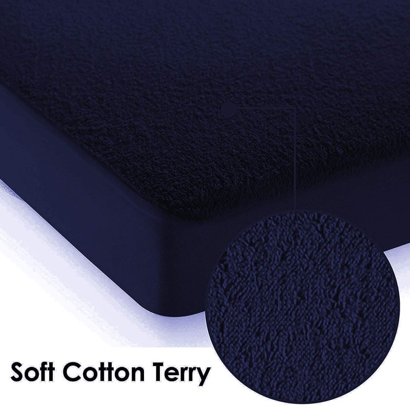 HOME DRESSING PRODUCTS Home Dressing 100 Waterproof Soft Terry Cotton Mattress Protector II Breathable Fabric Lycra on 4 Sides II Elastic Closure II Noiseless II Easy Fit II King Size Queen72 75 10 Navy Blue  - Image 2