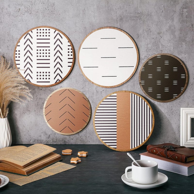Yulejo 5 Pcs Wooden Aztec Round Wall Art Set - Image 2
