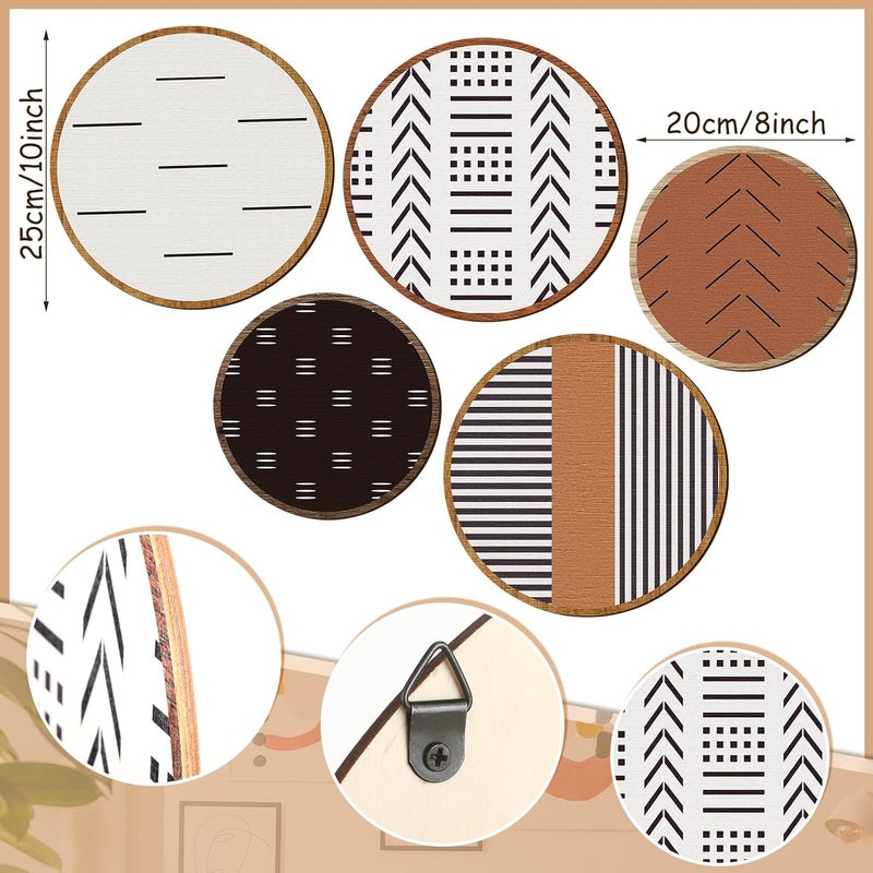 Yulejo 5 Pcs Wooden Aztec Round Wall Art Set - Image 3