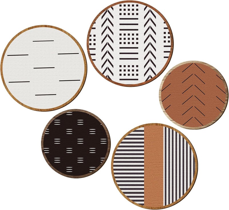 Yulejo 5 Pcs Wooden Aztec Round Wall Art Set - Image 1