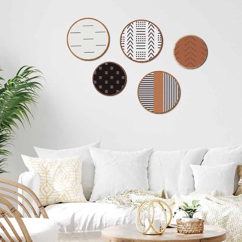 Yulejo 5 Pcs Wooden Aztec Round Wall Art Set - Image 4