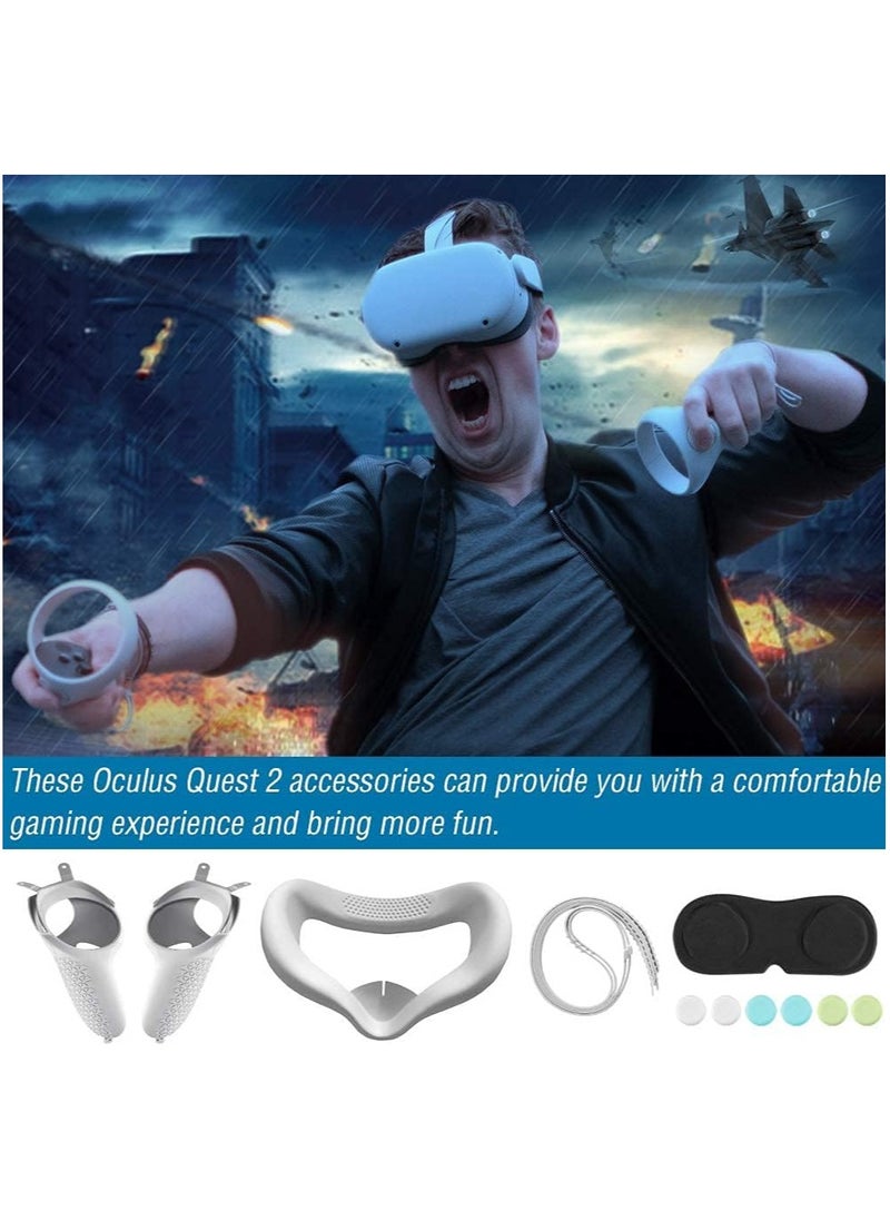 VKL - غطاء قبضة وحدة التحكم باللمس وغطاء الوجه لجهاز Oculus Quest 2، مع غطاء قبضة وحدة التحكم المضاد للسقوط، وغطاء الوجه، وغطاء حماية العدسة، وغطاء هزاز، وقطعة قماش لتنظيف العدسات (أبيض) - Image 1