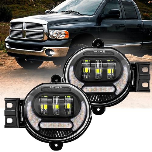 VI9000 Led Fog Lights Compatible with Dodge Ram 1500 2002-2008 Dodge Ram 2500/3500 2003-2009 Durango Truck 2005 2006 with DRL & Turn Signal, DOT Approved Bumper Driving Fog Lamps Replacement – Pair Black - Image 1