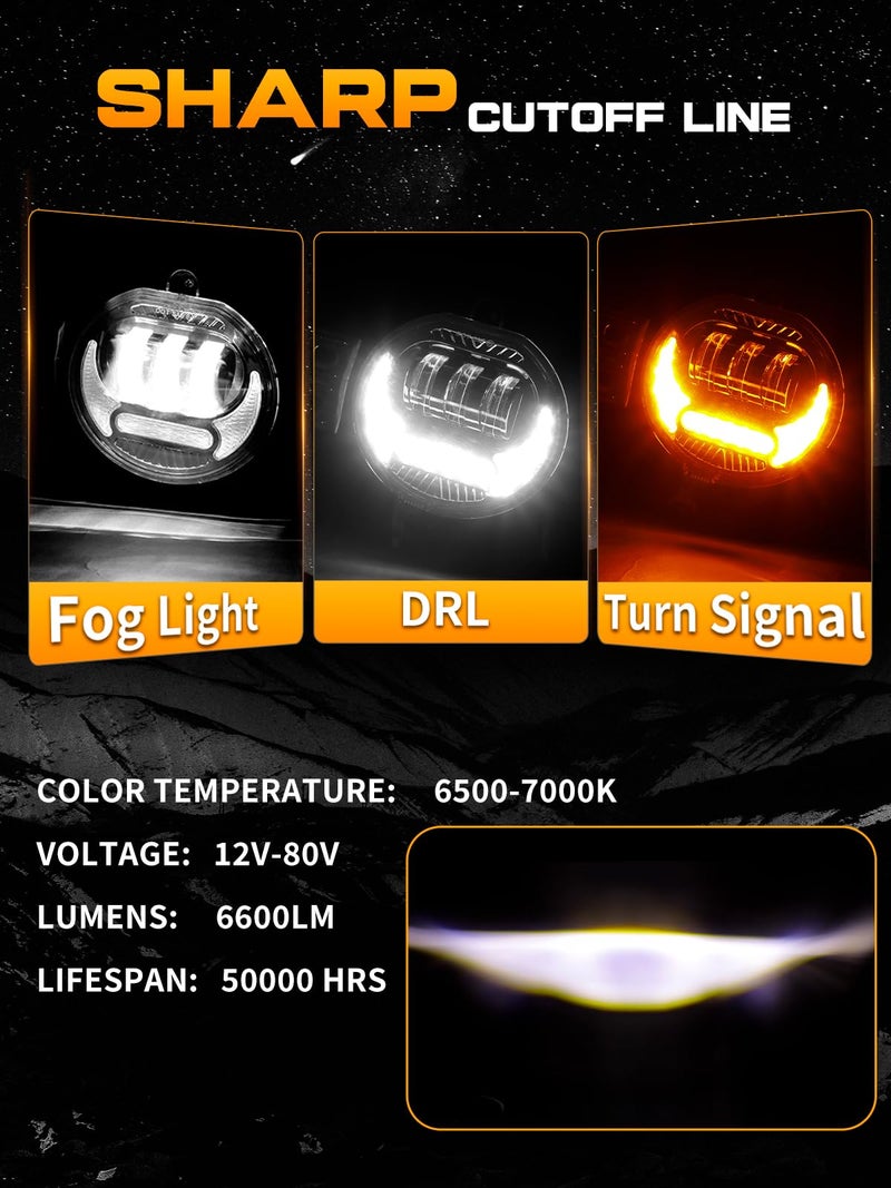 VI9000 Led Fog Lights Compatible with Dodge Ram 1500 2002-2008 Dodge Ram 2500/3500 2003-2009 Durango Truck 2005 2006 with DRL & Turn Signal, DOT Approved Bumper Driving Fog Lamps Replacement – Pair Black - Image 2