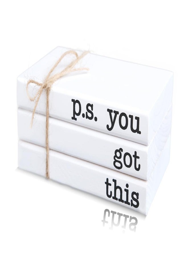 RUKEJUNE Cute Office Desk Decor, Inspirational Wooden Mini Faux Books for Decoration, Gifts for Women Kids - P.S. You Got This Sign - Image 1