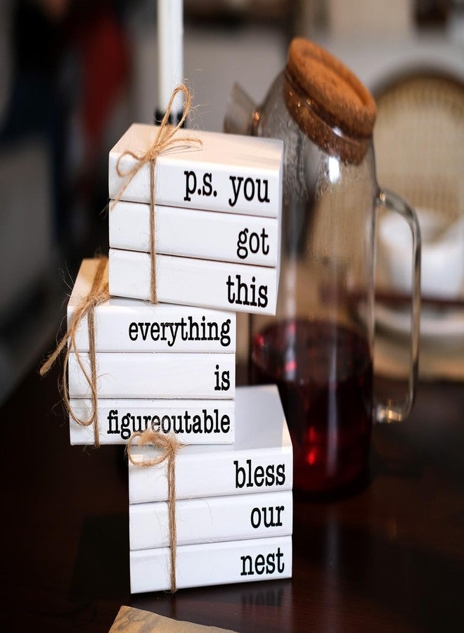 RUKEJUNE Cute Office Desk Decor, Inspirational Wooden Mini Faux Books for Decoration, Gifts for Women Kids - P.S. You Got This Sign - Image 4
