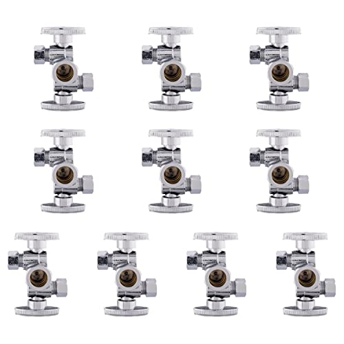EFIELD (Pack of 10) EFIELD 1/4 Turn Dual Compression Outlet Angle Stop Valve with 2 Shut Off Valves/Handles, 1/2" NOM (5/8" OD) x (3/8 inch x 3/8 inch) Chrome,(VALVE134-10PCS) - Image 1