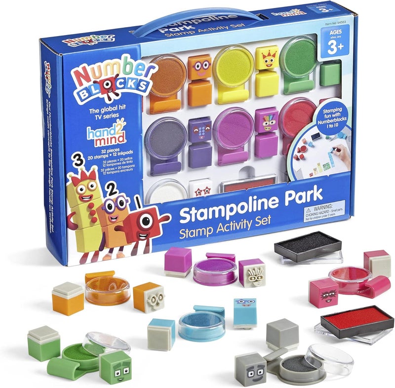 hand2mind hand2mind Numberblocks Stampoline Park Stamp Activity Set 20 Stamps 12 Washable Ink Pads Number Toys Kids Arts  Crafts Preschool Math Toys Toddler Learning Activities Birthday Gifts for Kids  - Image 1