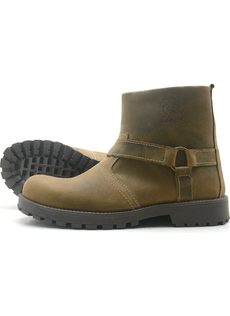 راكر plus Chiron Genuine Leather Sand Color Zippered Fur Boots