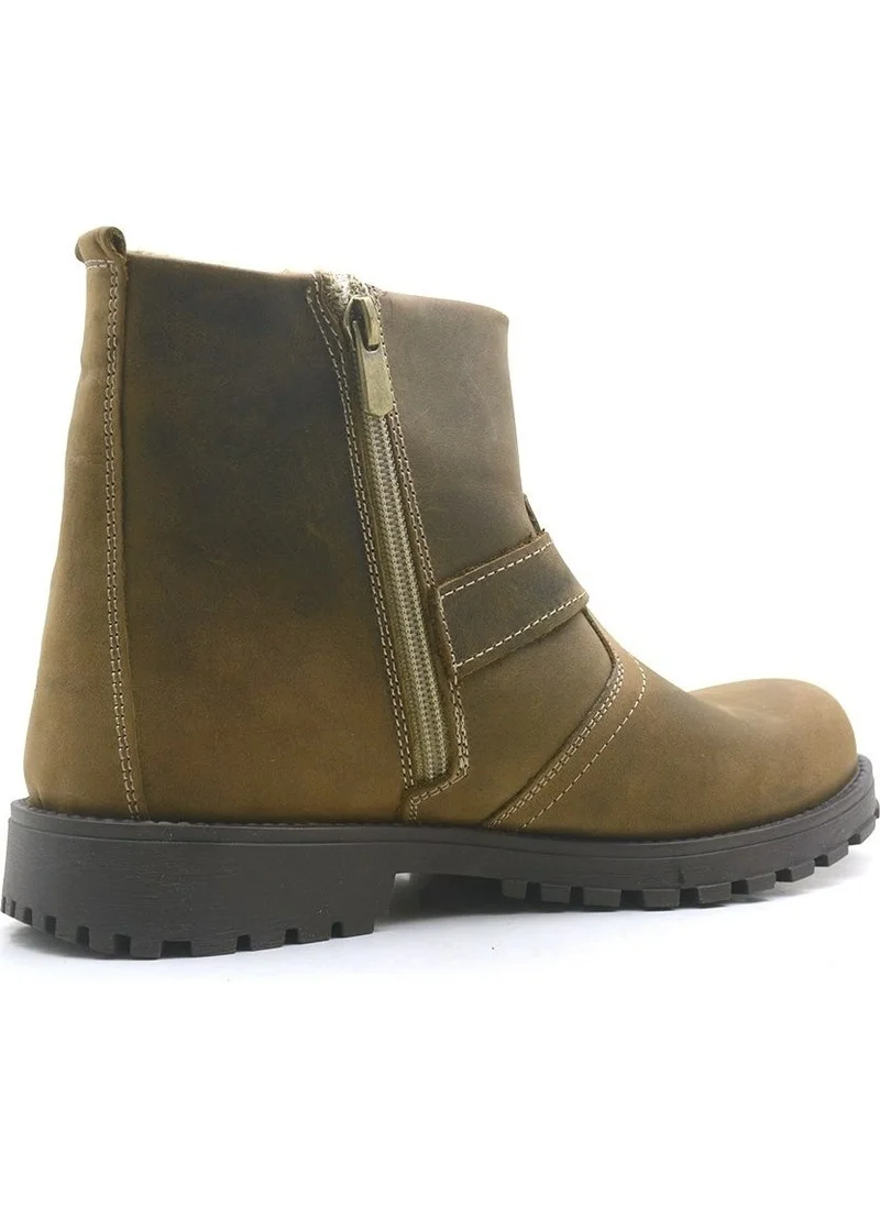 راكر plus Chiron Genuine Leather Sand Color Zippered Fur Boots