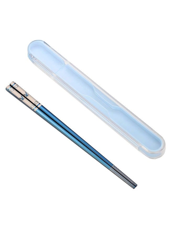 ITXIYC Portable Chopsticks Reusable with Case,Metal Stainless Steel Chopstick with Titanium Plated Dishwasher Safe(Blue Eagle 1 Pair) - Image 1