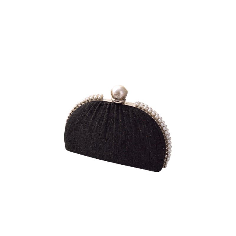 Elegant Pearl-Embellished Pleated Evening Clutch with Clasp Closure - Image 5