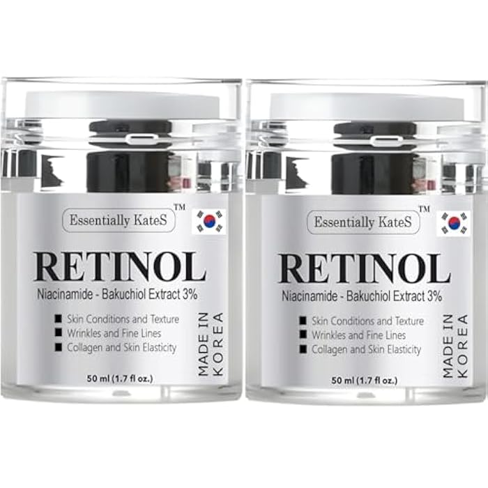 Essentially KateS Retinol Moisturizer Cream 50 ml - Pack of 2 - Face, Eye, Forehead, Crow's Feet, Décolleté & Neck Cream - Fights Sagging Appearance, Puffiness, Wrinkles and Dark Circles - Korean Skincare - Image 1