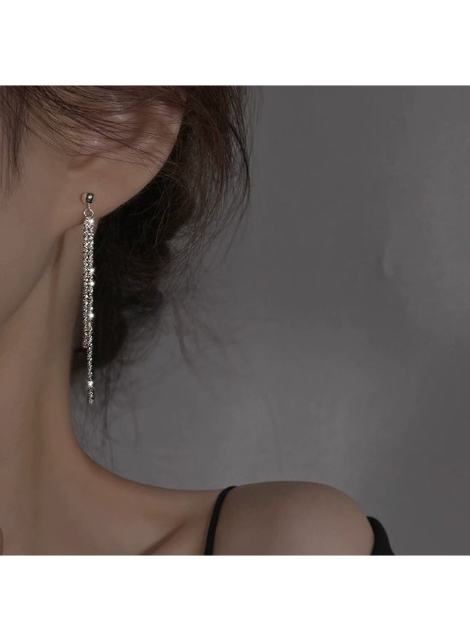 Goolsky 925 Sterling Silver Korean Long Tassel Earrings – Ultra Sparkly Water Ripple Shine Drop Earrings for Women - Image 1