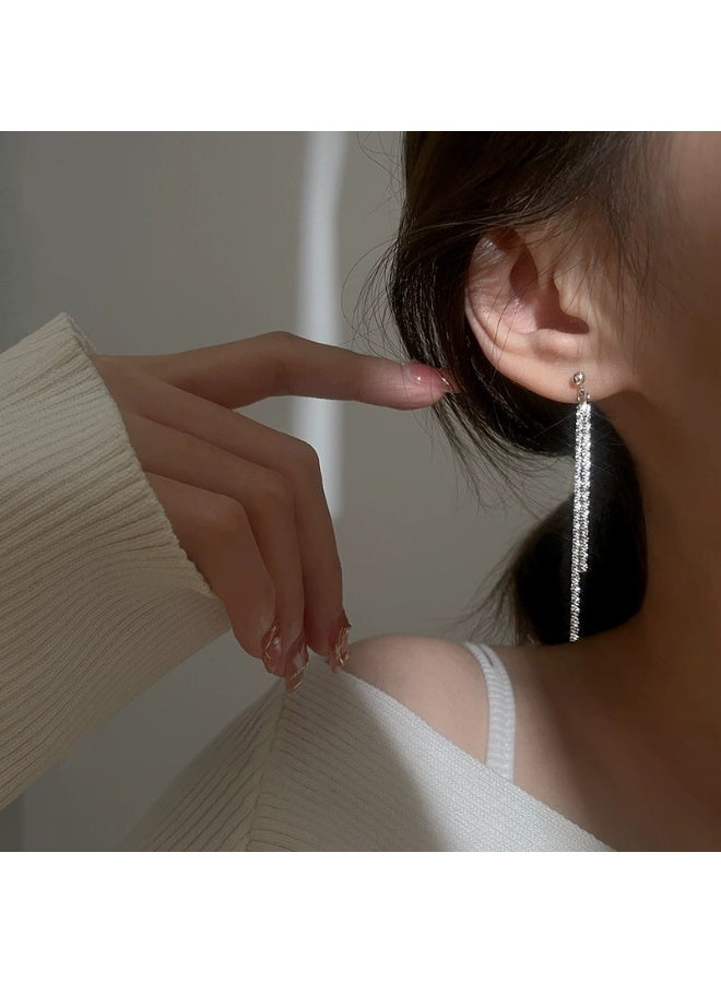 Goolsky 925 Sterling Silver Korean Long Tassel Earrings – Ultra Sparkly Water Ripple Shine Drop Earrings for Women - Image 4