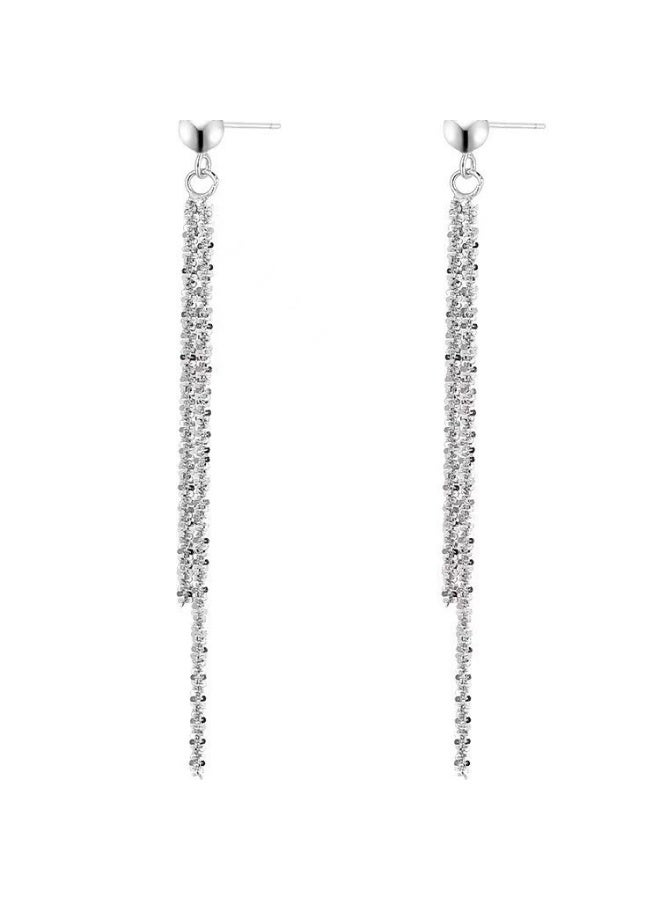 Goolsky 925 Sterling Silver Korean Long Tassel Earrings – Ultra Sparkly Water Ripple Shine Drop Earrings for Women - Image 2