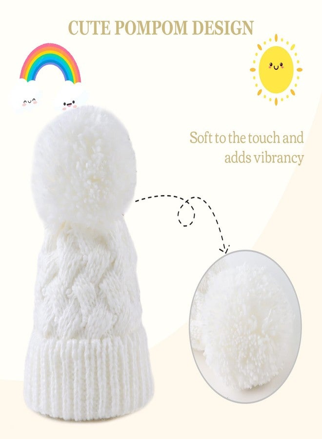 Pesaat Knit Toddler Girl Winter Hat Autumn Baby Boy Beanie Twist Infant Beanies Kids Hats with Pompom (S, White) - Image 3