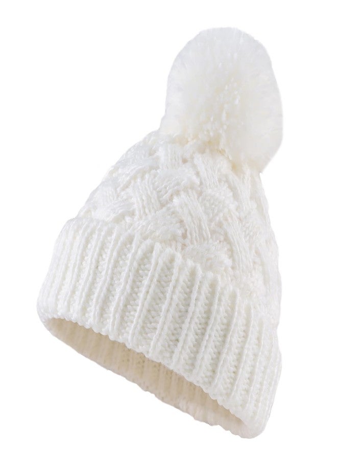 Pesaat Knit Toddler Girl Winter Hat Autumn Baby Boy Beanie Twist Infant Beanies Kids Hats with Pompom (S, White) - Image 1