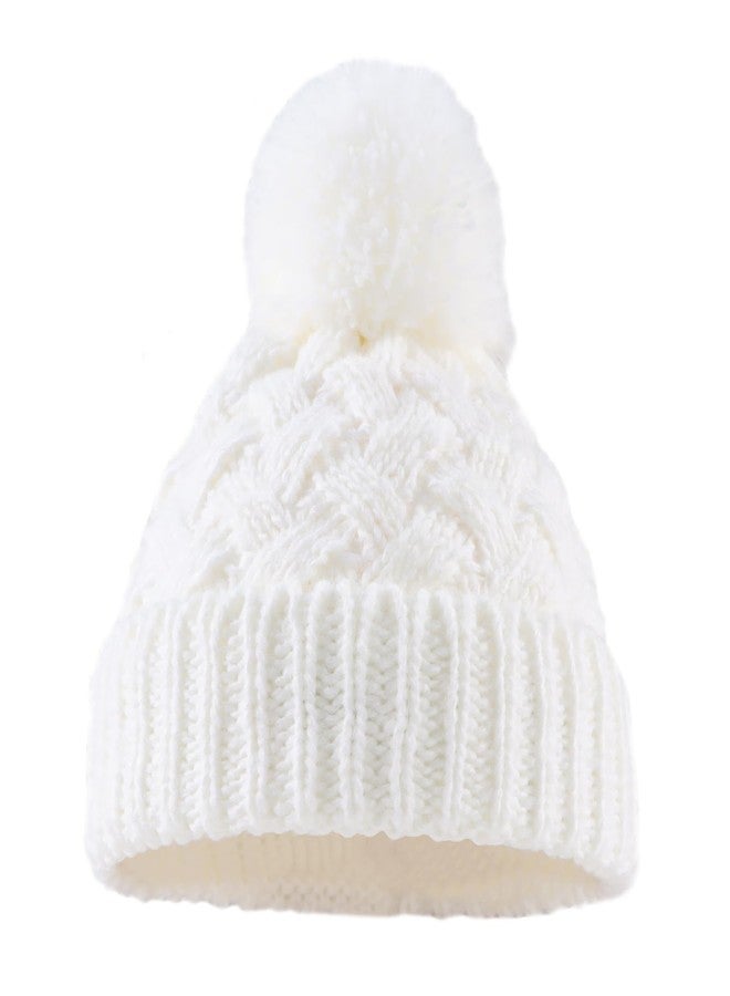 Pesaat Knit Toddler Girl Winter Hat Autumn Baby Boy Beanie Twist Infant Beanies Kids Hats with Pompom (S, White) - Image 2