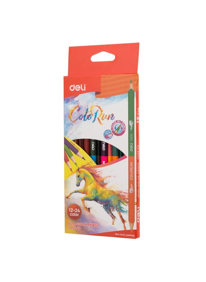 Deli قلم رصاص ملون مزدوج دلي EC00520 - 12 لون، خشب الباسود عالي الجودة، سهل الشحذ، تصميم مزدوج اللون - Image 5