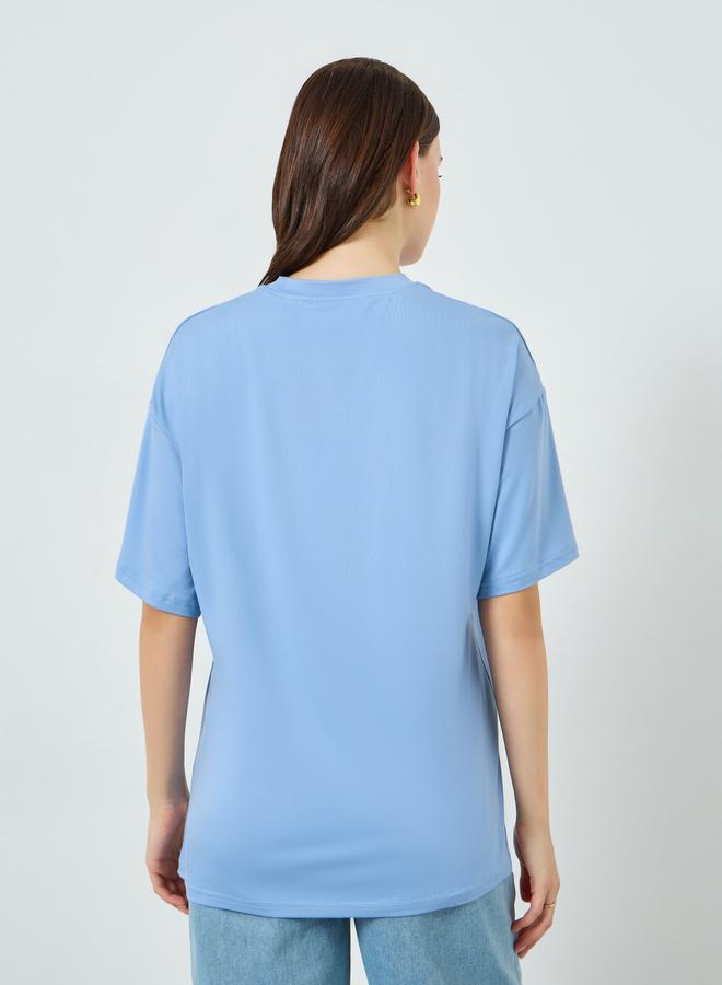 Styli Women Blue Solid Oversized T-Shirt - Image 4
