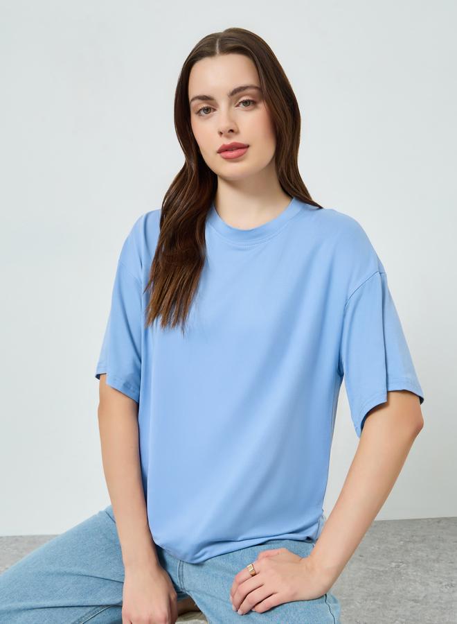 Styli Women Blue Solid Oversized T-Shirt - Image 5