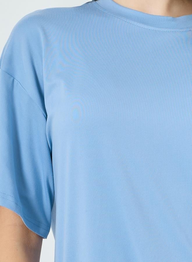 Styli Women Blue Solid Oversized T-Shirt - Image 3