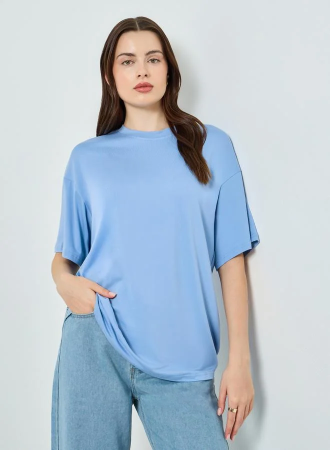 Women Blue Solid Oversized T-Shirt