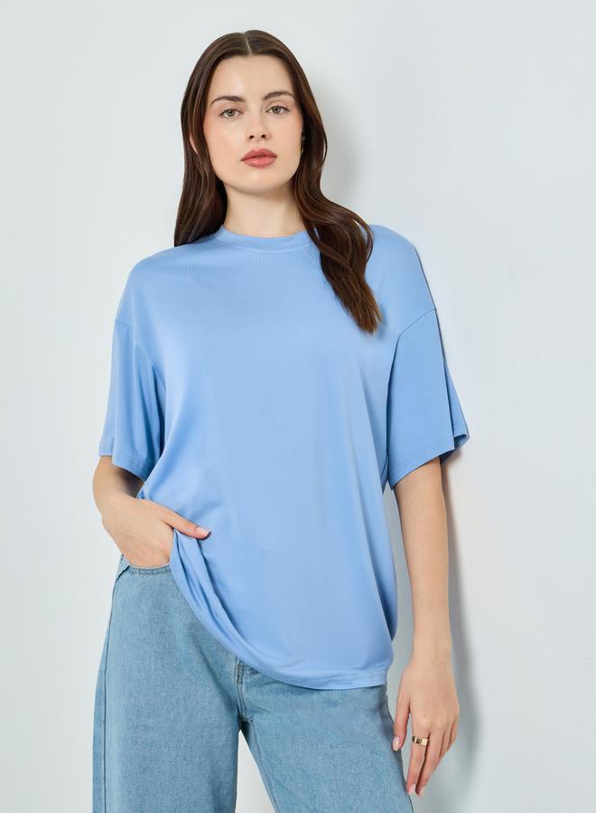 Styli Women Blue Solid Oversized T-Shirt - Image 1