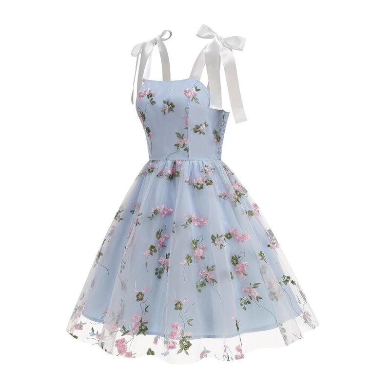 Elegant Embroidered A-line Sleeveless Dress - Image 3