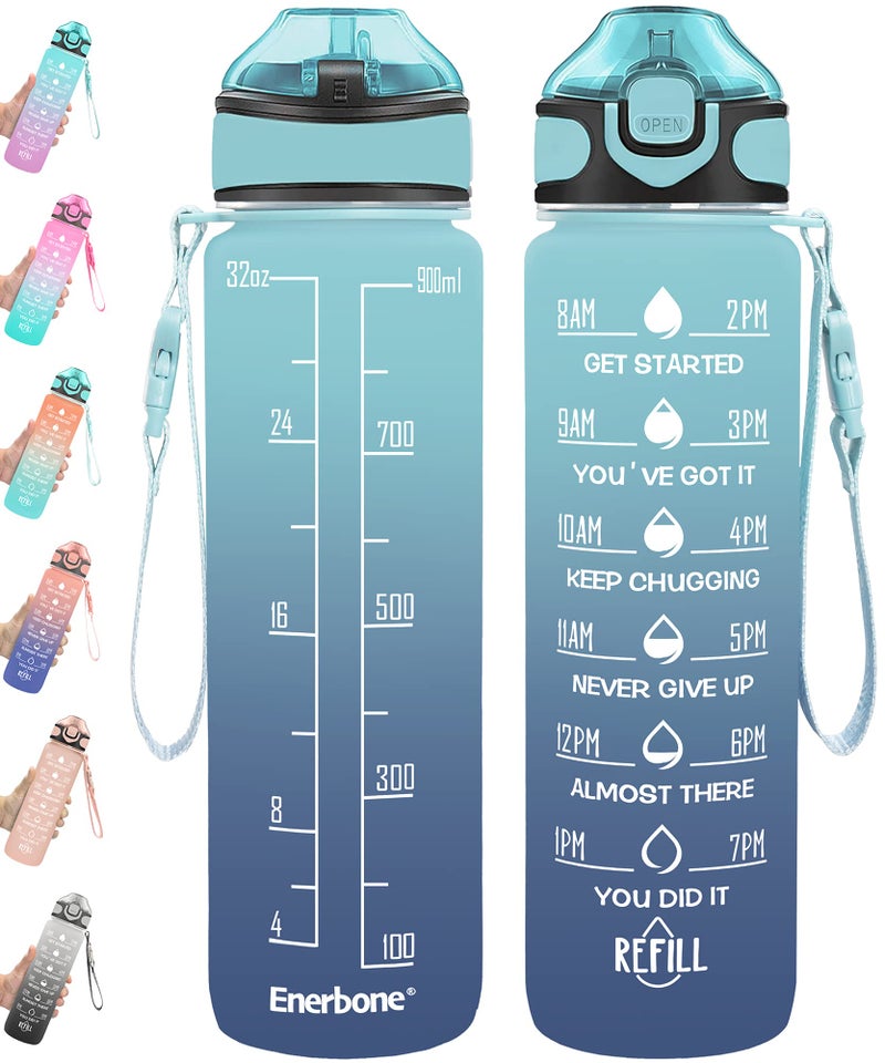 Enerbone 32 oz Drinking Water Bottle with Times to Drink and Straw, Motivational with Carrying Strap, Leakproof BPA & Toxic Free, Ensure You Drink Enough Water for Fitness Gym Outdoor - Image 1